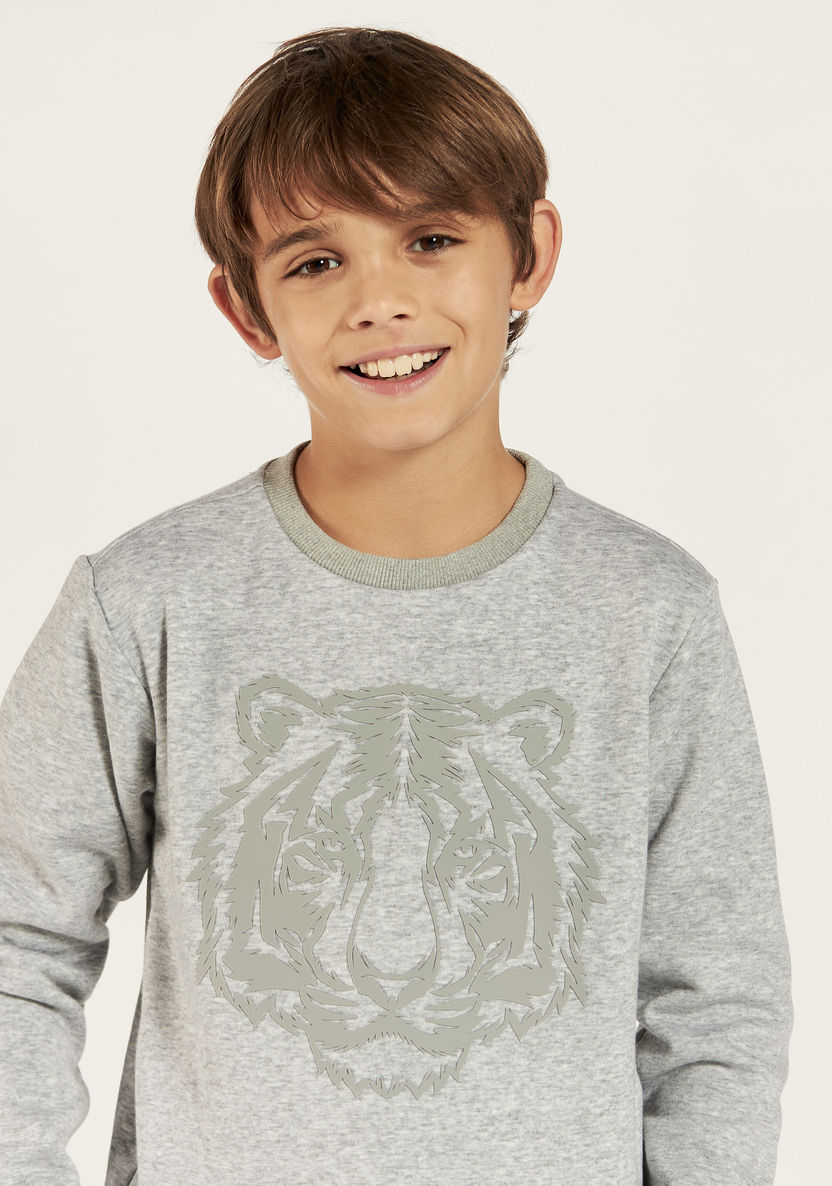 Juniors Tiger Print Crew Neck Sweatshirt with Long Sleeves-Sweaters and Cardigans-image-2