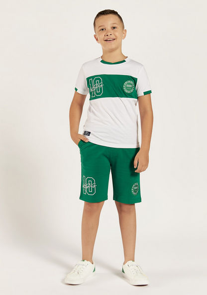 Juniors KSA National Day Print Crew Neck T-shirt and Shorts Set-Clothes Sets-image-1
