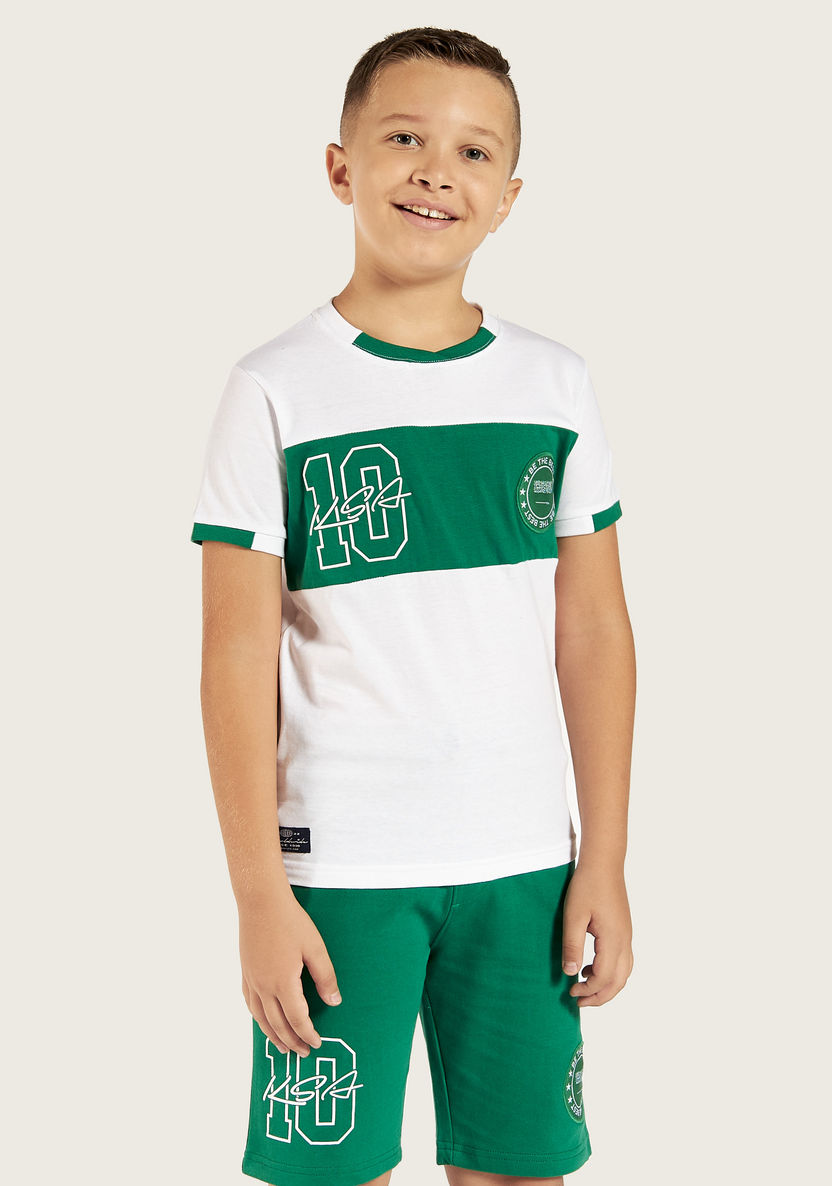 Juniors KSA National Day Print Crew Neck T-shirt and Shorts Set-Clothes Sets-image-3