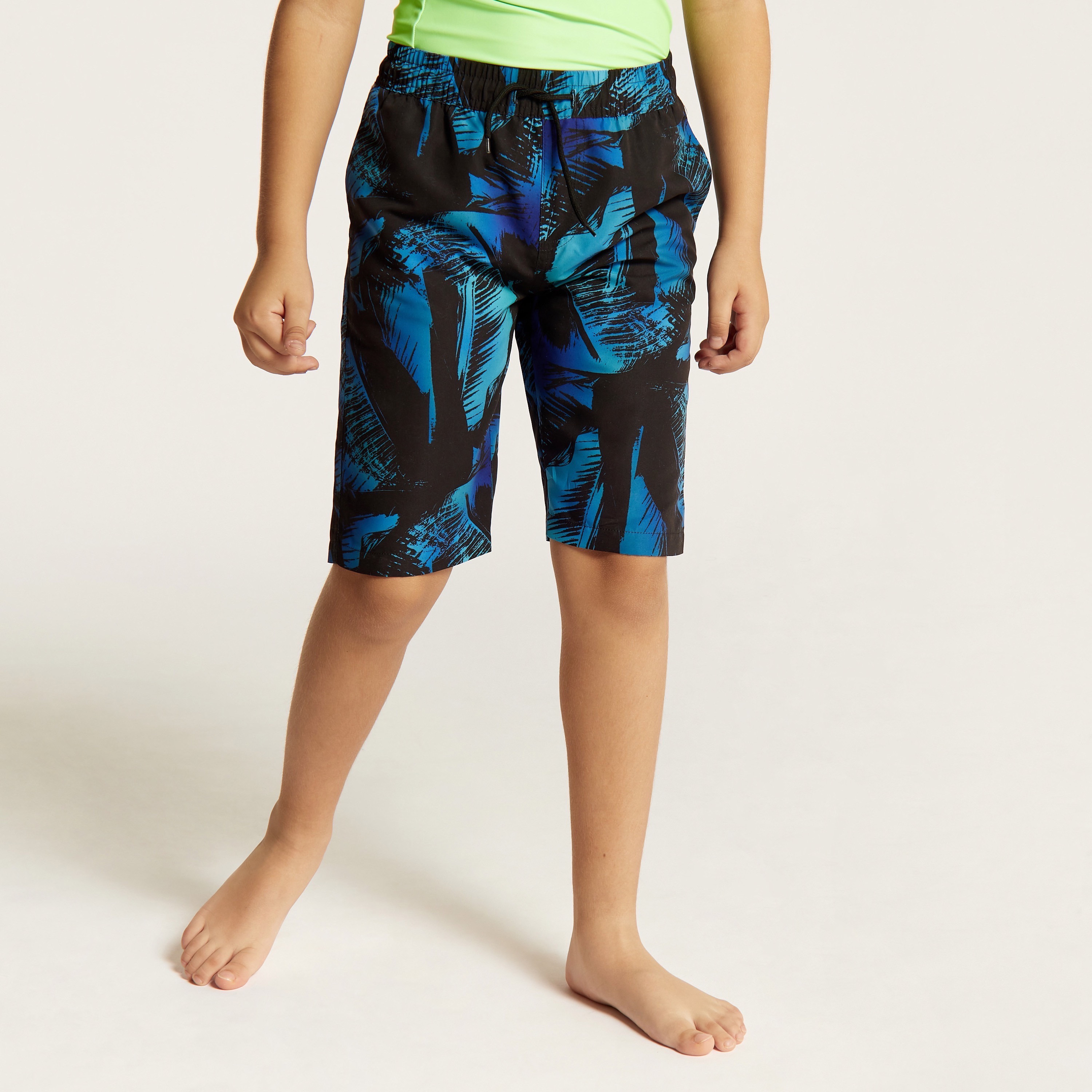 Buy Juniors Printed Swim Shorts with Drawstring Closure and