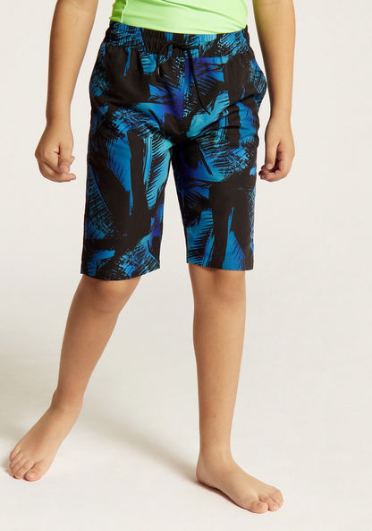 Juniors Printed Swim Shorts with Drawstring Closure and Pockets-Swimwear-image-0