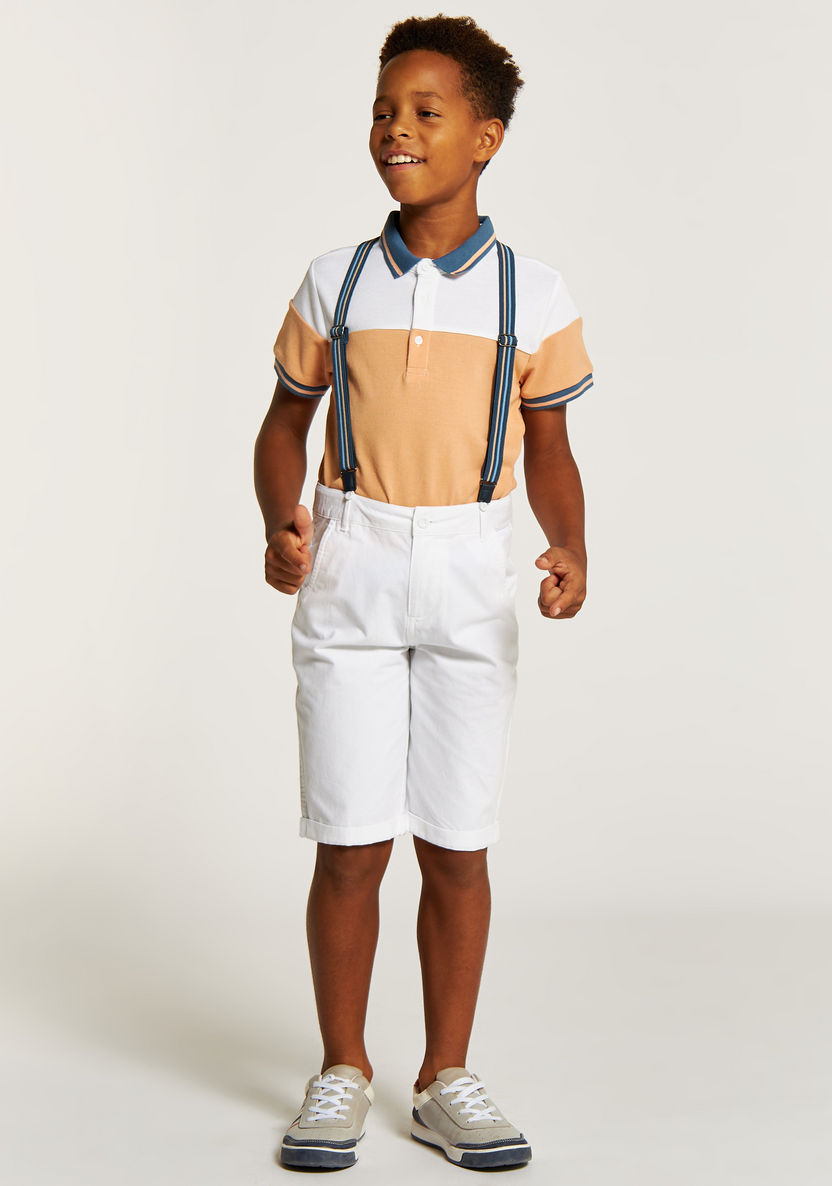 Juniors Colourblock Polo T-shirt and Shorts Set with Suspenders-Clothes Sets-image-0