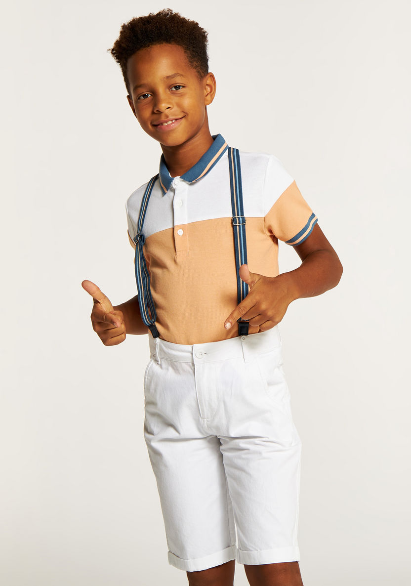 Juniors Colourblock Polo T-shirt and Shorts Set with Suspenders-Clothes Sets-image-1
