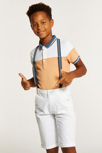 Juniors Colourblock Polo T-shirt and Shorts Set with Suspenders