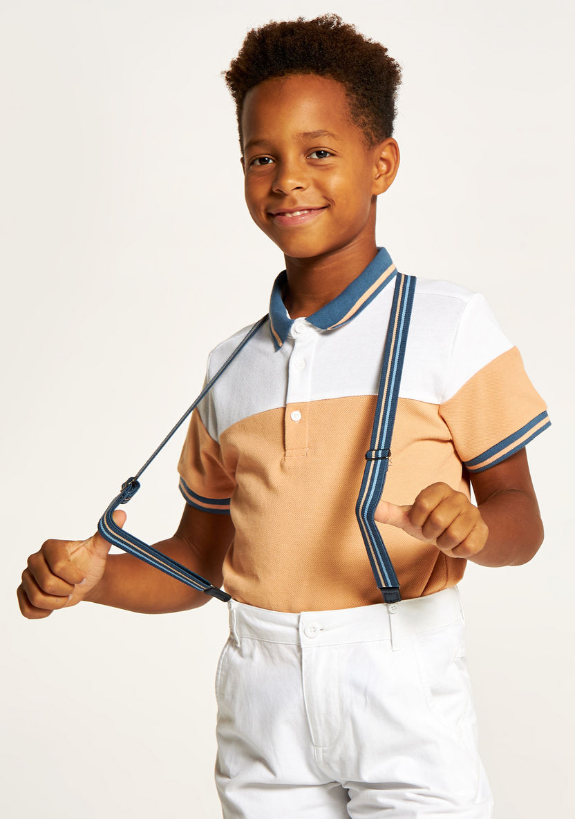 Juniors Colourblock Polo T-shirt and Shorts Set with Suspenders-Clothes Sets-image-2