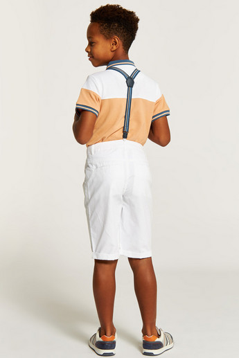 Juniors Colourblock Polo T-shirt and Shorts Set with Suspenders