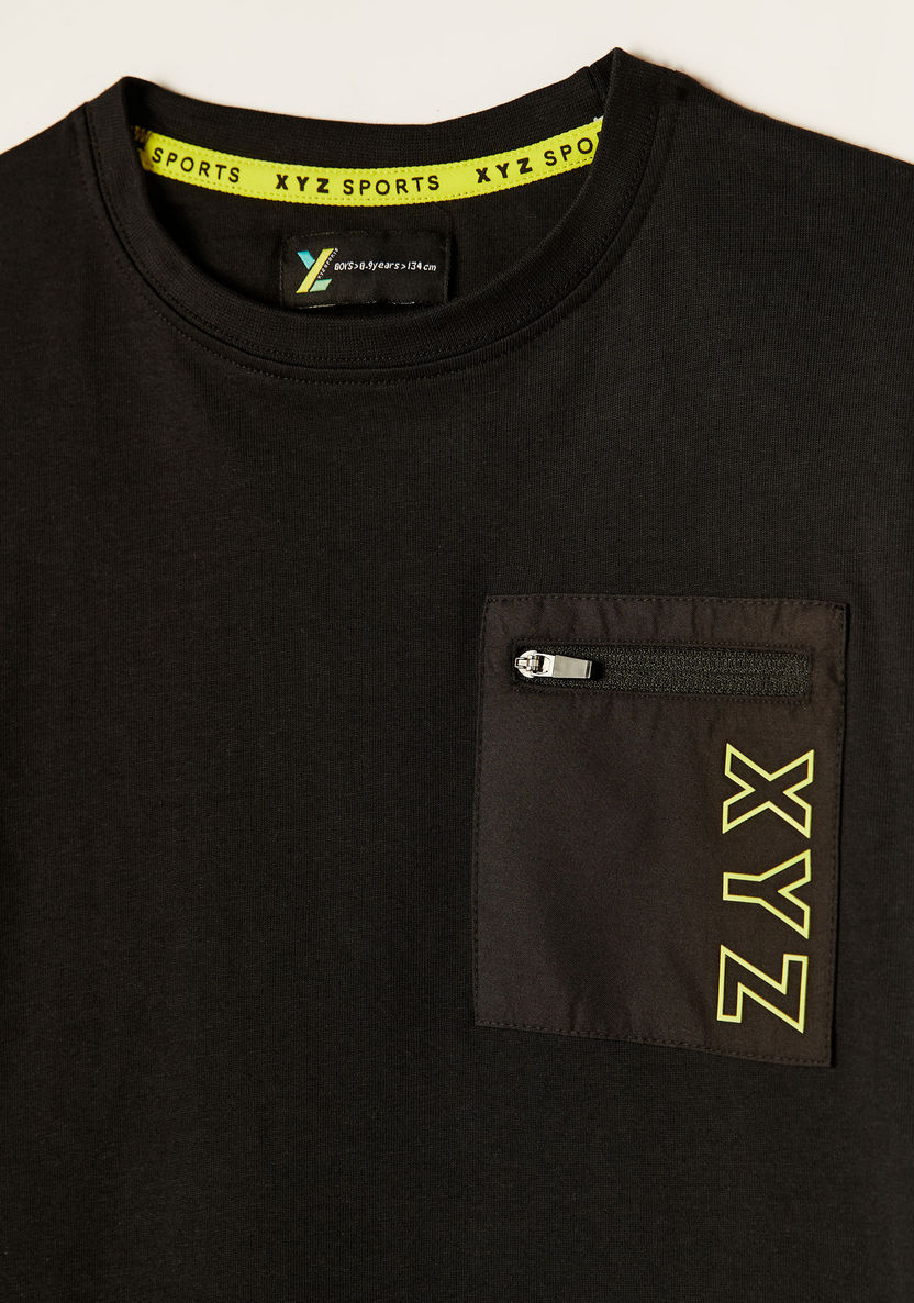XYZ Printed Crew Neck T-shirt with Long Sleeves and Pocket-Tops-image-1