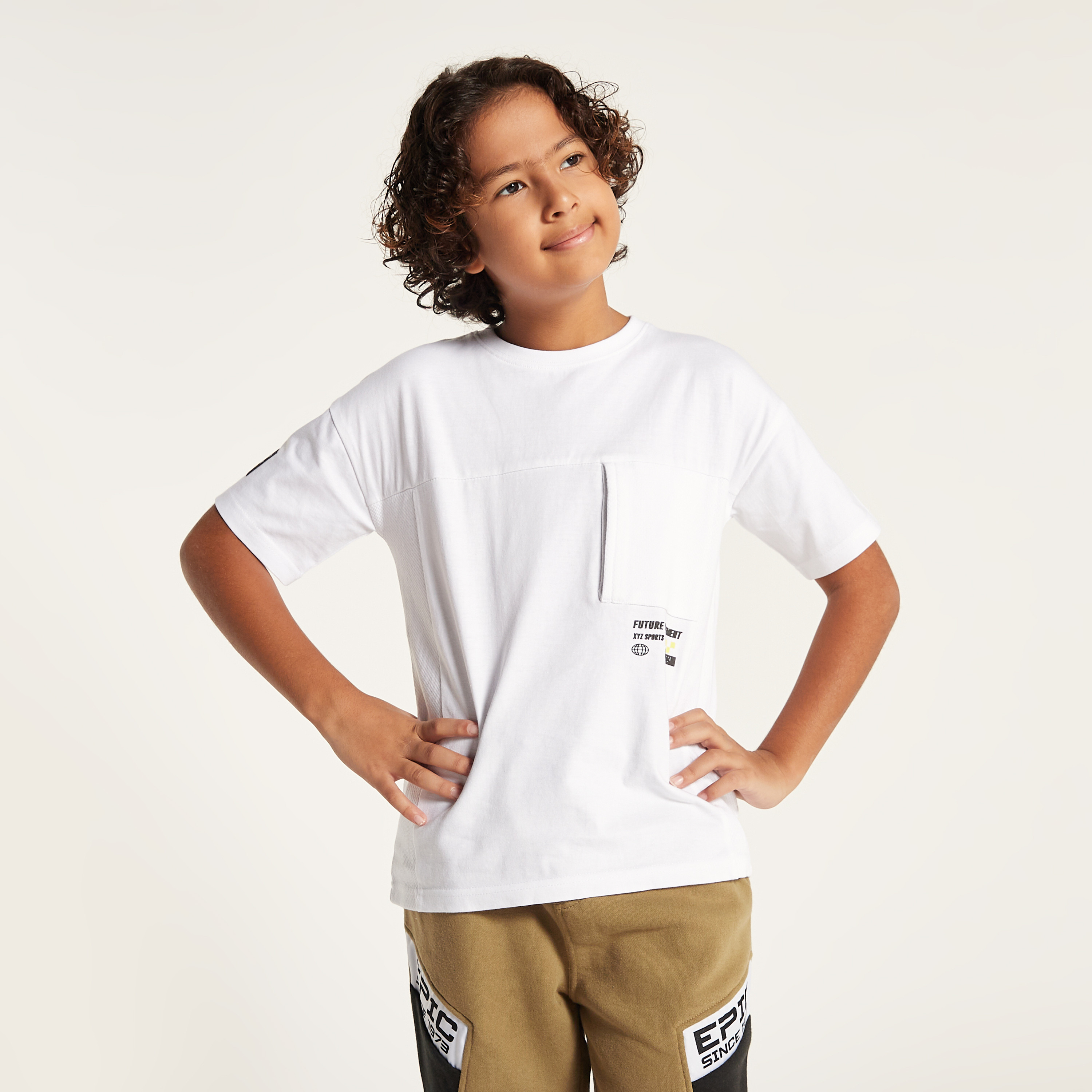 XYZ Printed Crew Neck T-shirt with Short Sleeves and Pocket-sports-boys-clothing-tops-image-1