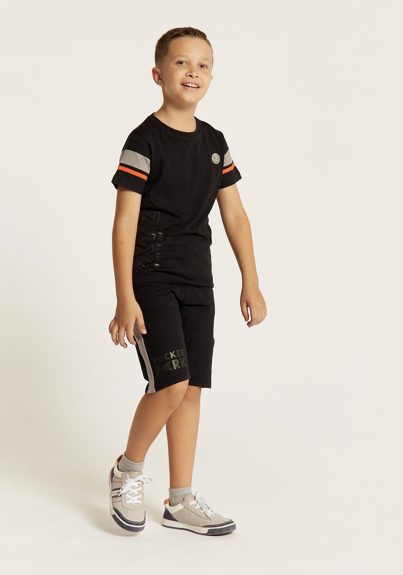 XYZ Printed T-shirt with Round Neck and Shorts Set-Clothes Sets-image-0