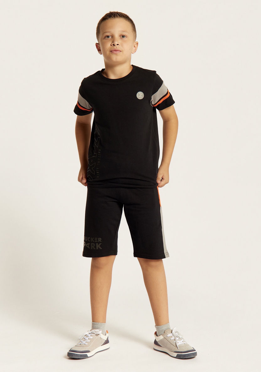 XYZ Printed T-shirt with Round Neck and Shorts Set-Clothes Sets-image-4