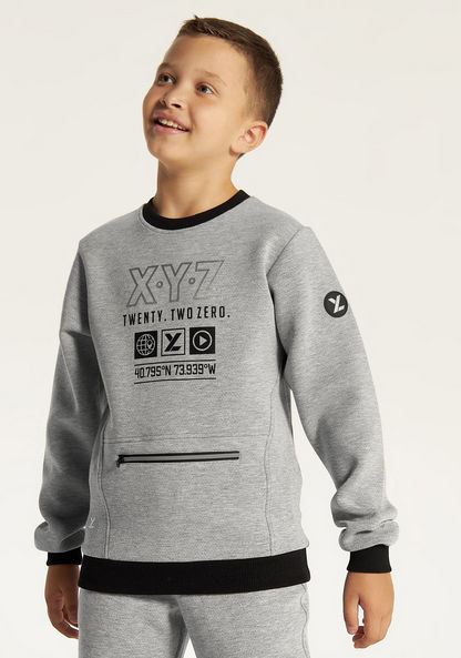 XYZ Printed Crew Neck Sweatshirt and Jogger Set-Clothes Sets-image-2