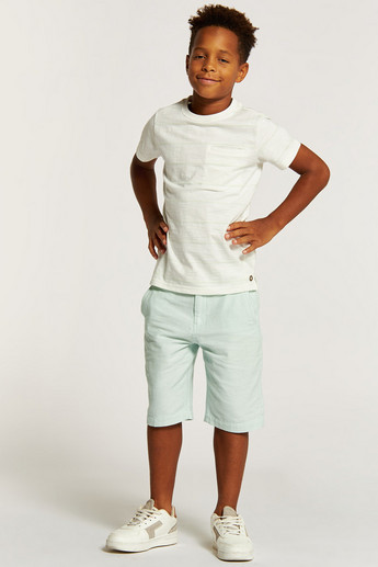 Striped Crew Neck T-shirt with Short Sleeves and Pocket
