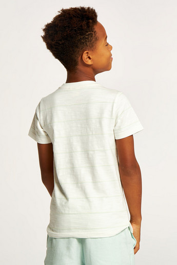 Striped Crew Neck T-shirt with Short Sleeves and Pocket
