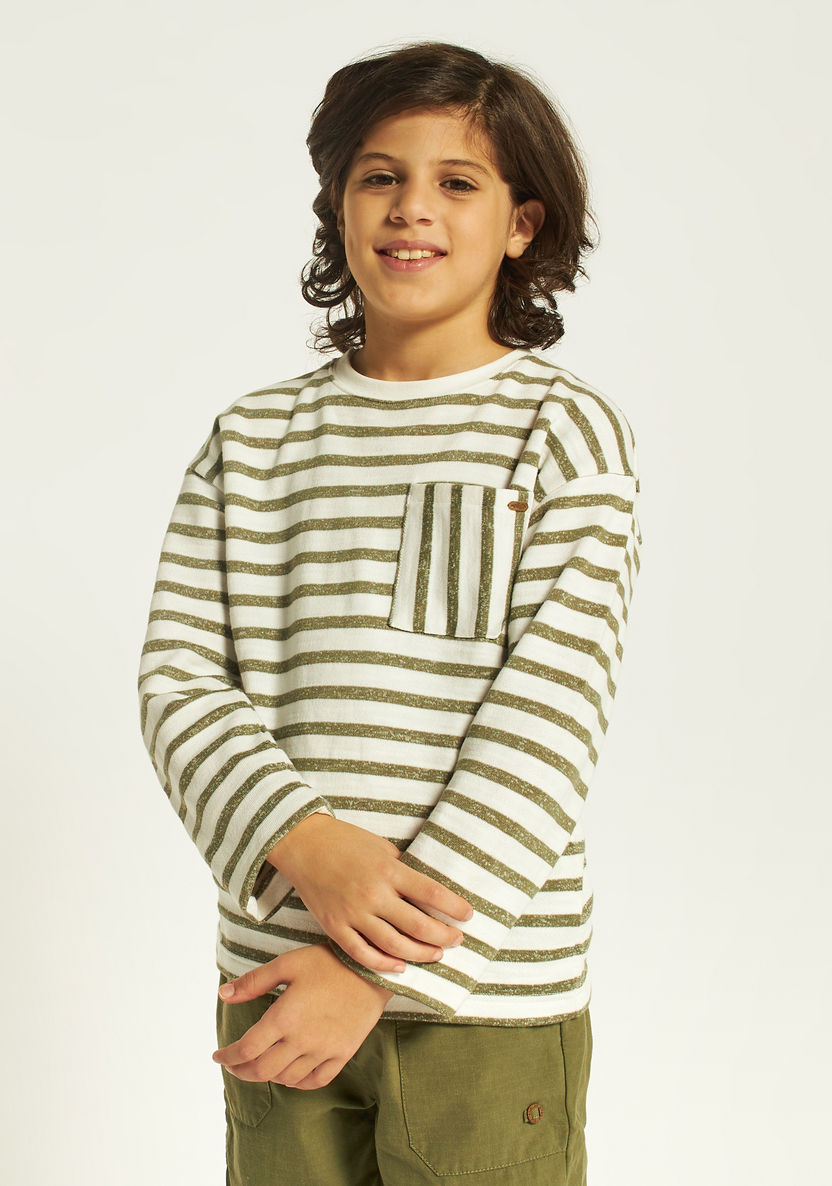 Eligo Striped T-shirt with Long Sleeves and Pocket-T Shirts-image-1