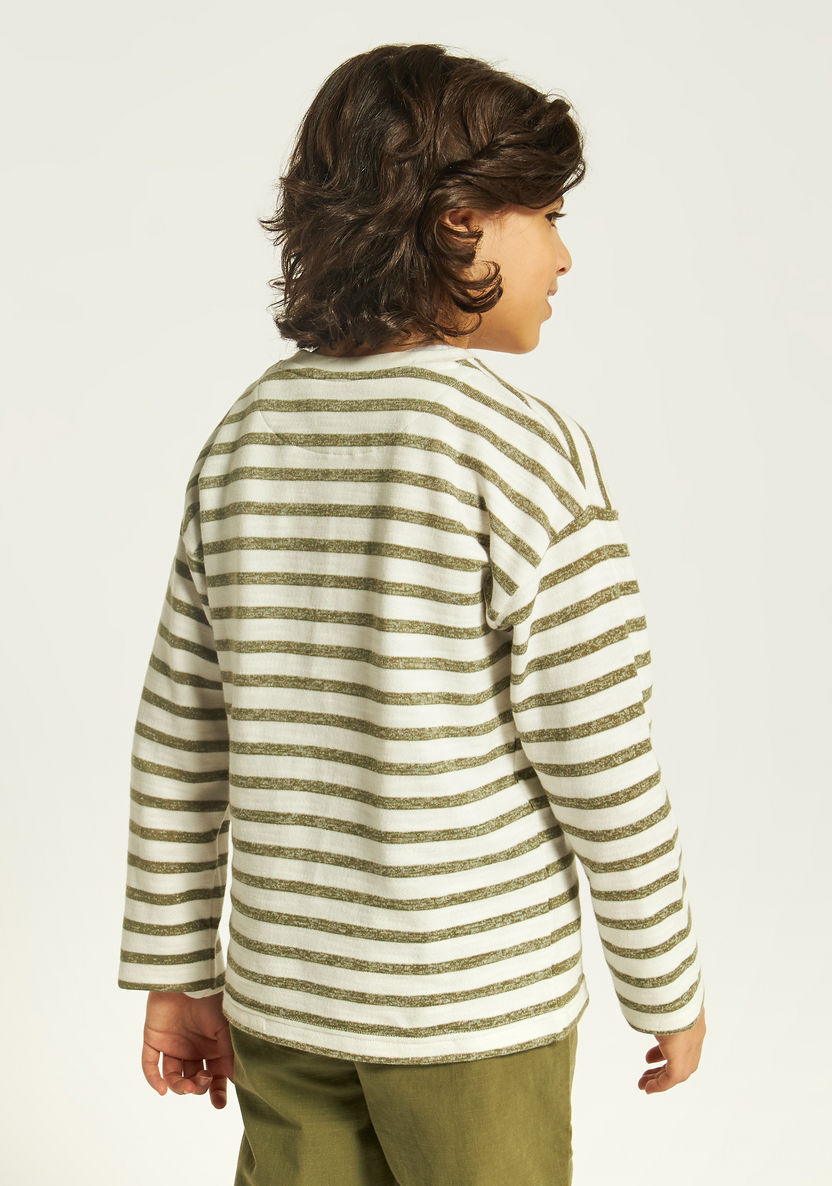 Eligo Striped T-shirt with Long Sleeves and Pocket-T Shirts-image-3