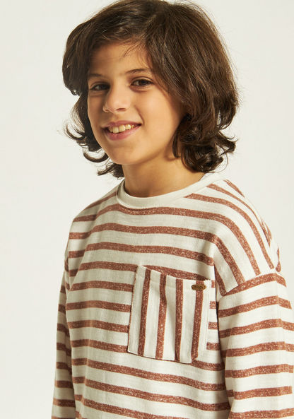 Eligo Striped T-shirt with Long Sleeves and Pocket-T Shirts-image-2