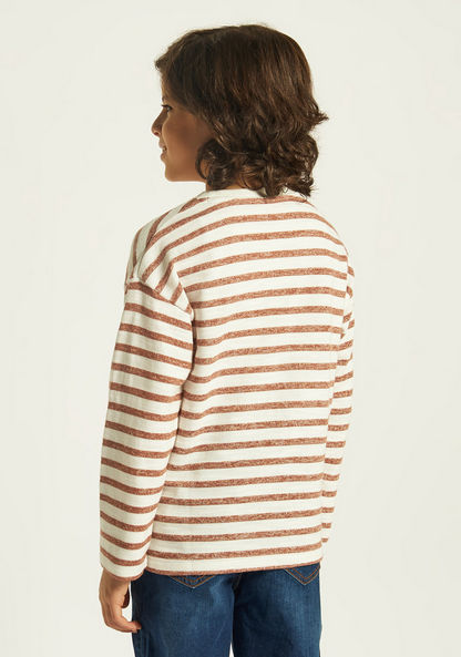 Eligo Striped T-shirt with Long Sleeves and Pocket-T Shirts-image-3