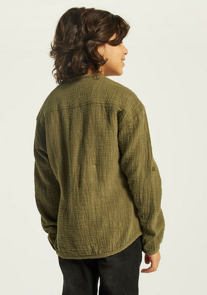 Eligo Textured Henley Neck Shirt with Long Sleeves and Pockets