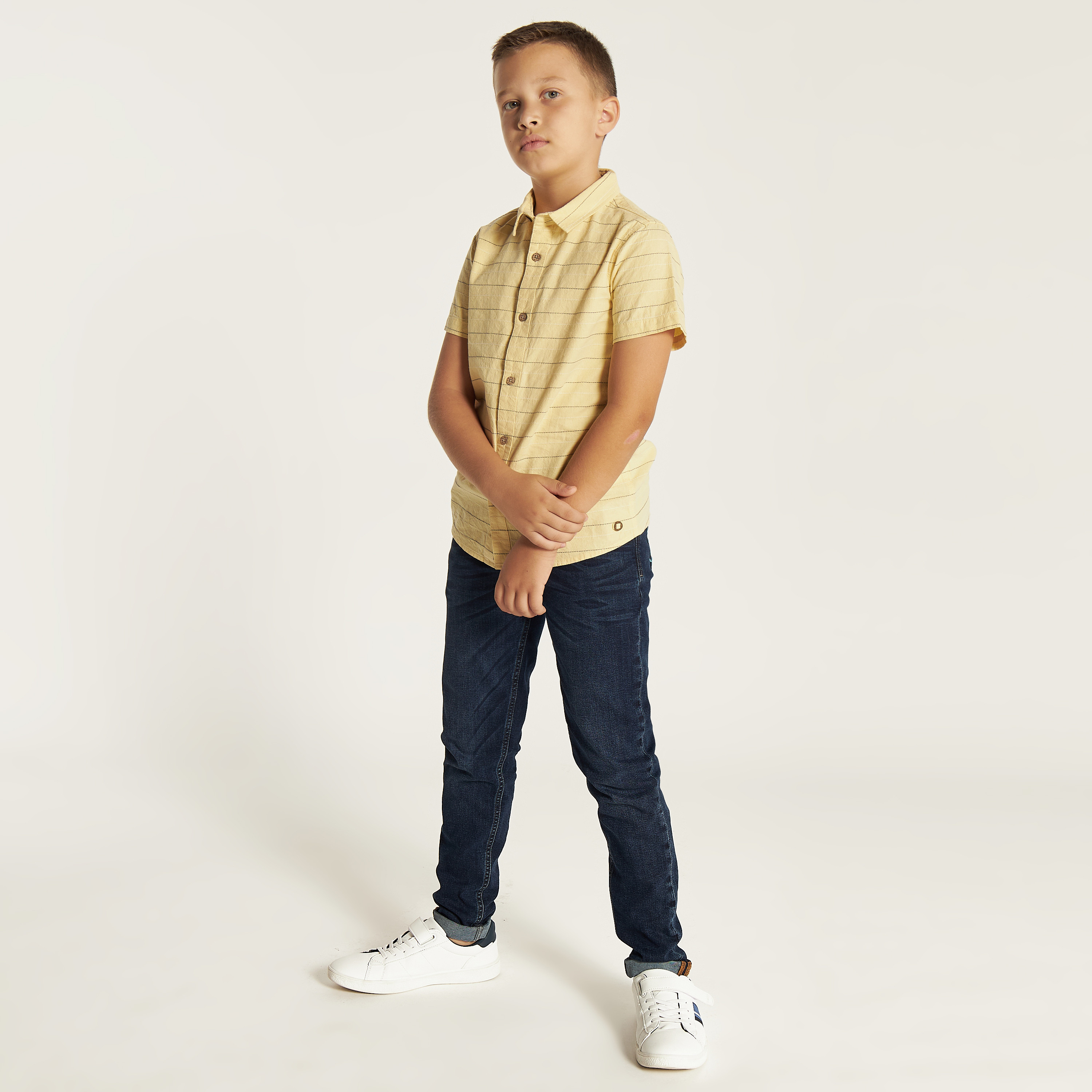 Eligo Striped Shirt with Spread Collar and Short Sleeves-boys-clothing-shirts-image-1