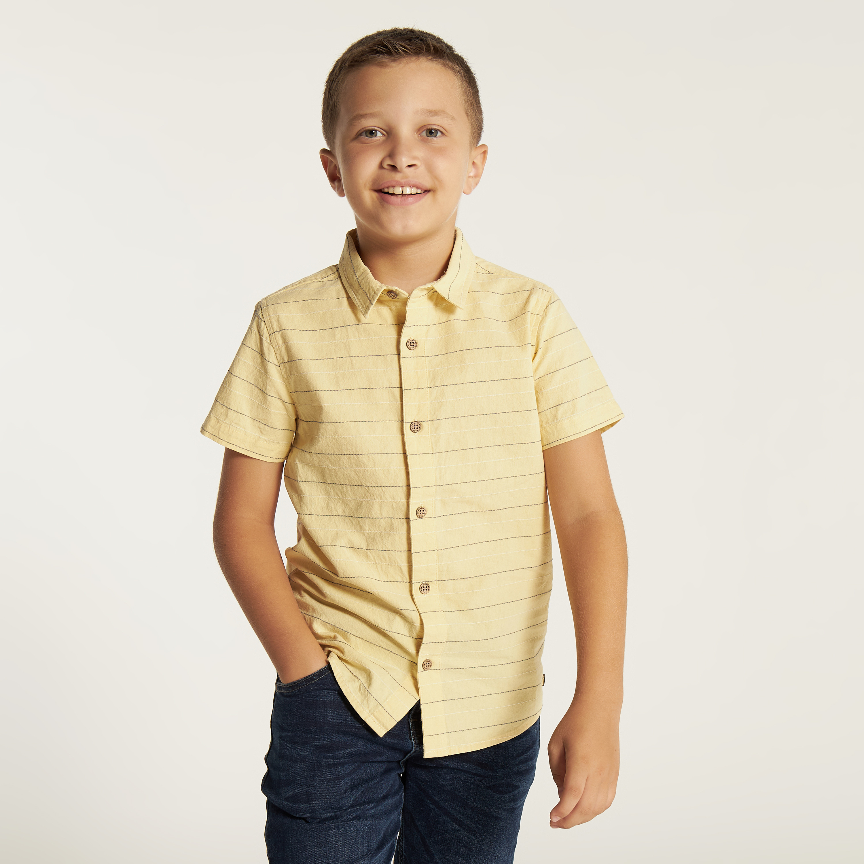 Eligo Striped Shirt with Spread Collar and Short Sleeves-boys-clothing-shirts-image-2