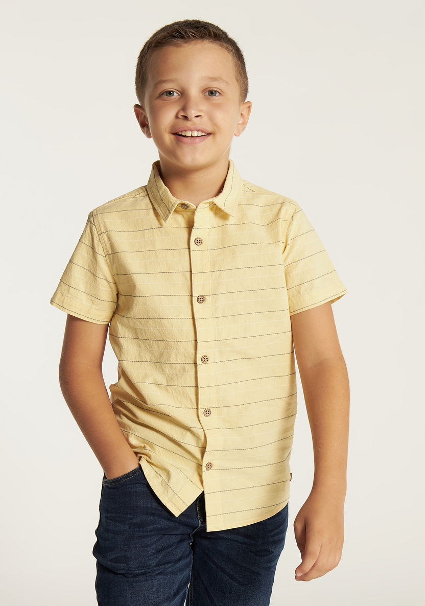 Eligo Striped Shirt with Spread Collar and Short Sleeves-Shirts-image-1