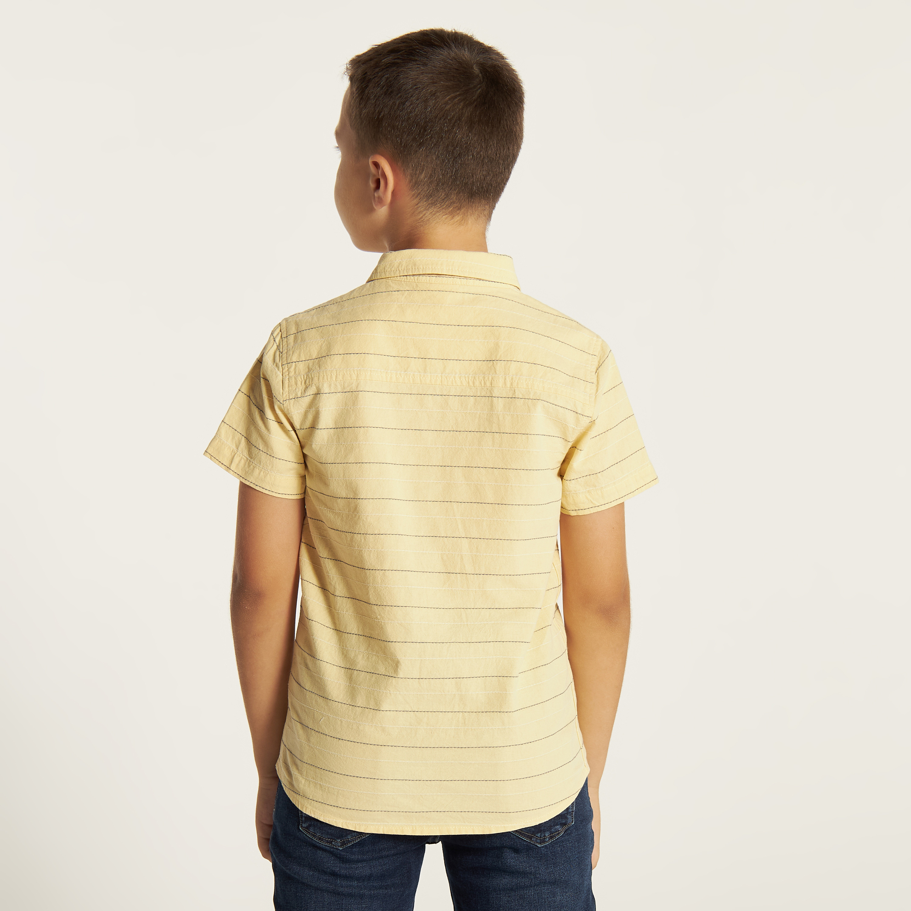 Eligo Striped Shirt with Spread Collar and Short Sleeves-boys-clothing-shirts-image-4