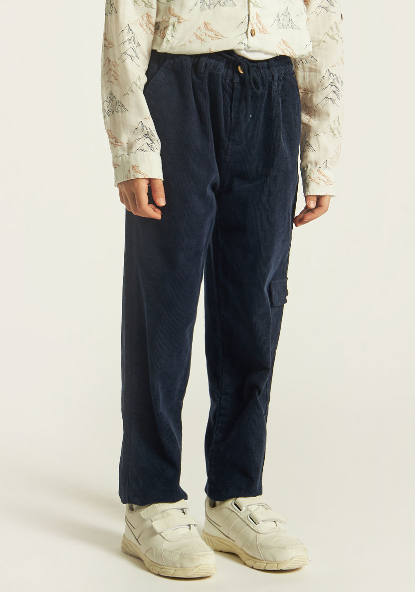 Eligo Textured Pants with Button Closure and Pockets-Pants-image-1