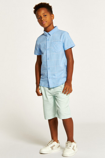 Solid Shorts with Button Closure and Pockets
