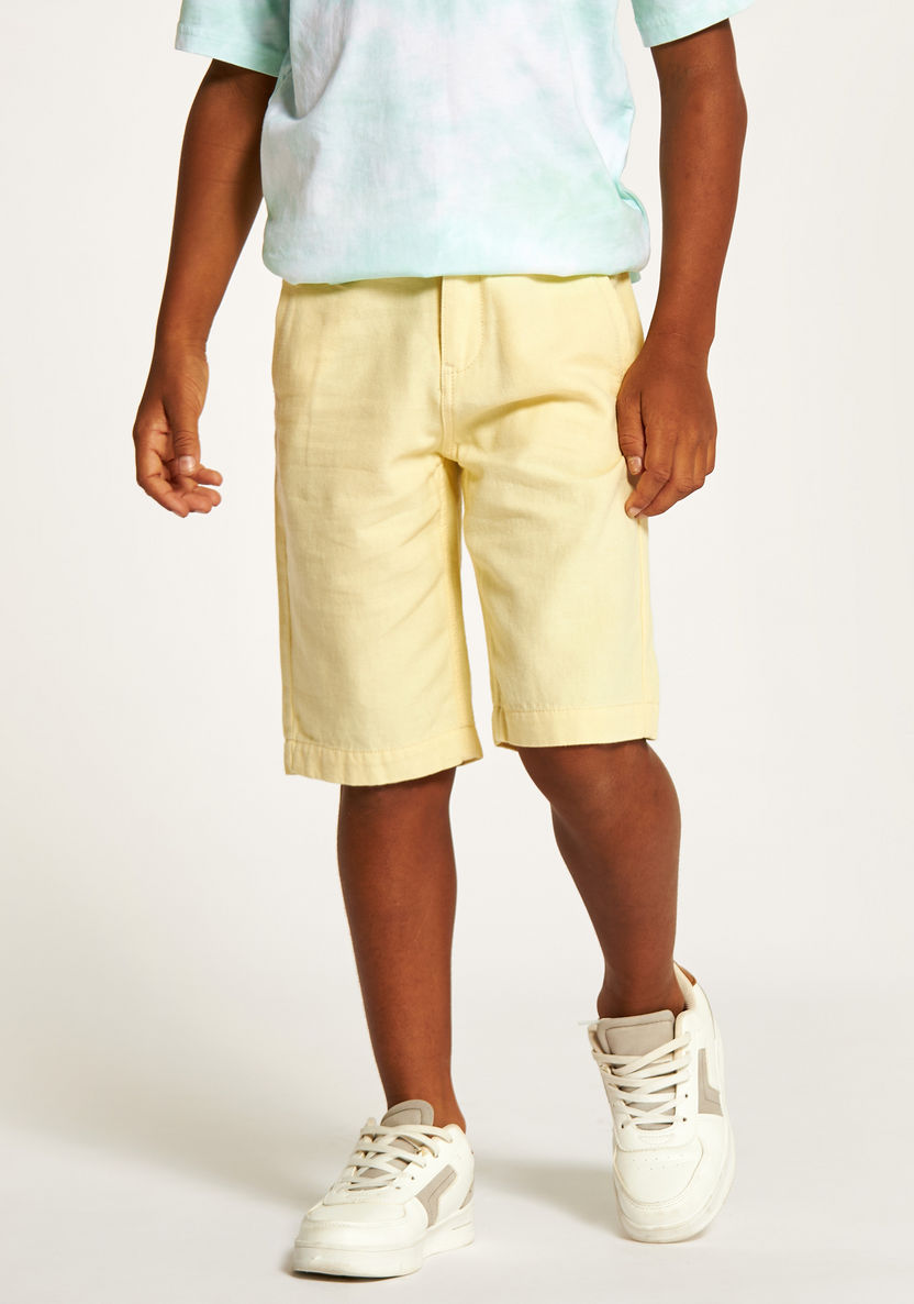 Solid Shorts with Button Closure and Pockets-Shorts-image-1
