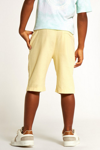 Solid Shorts with Button Closure and Pockets