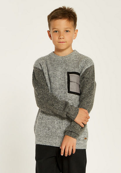 Eligo Ribbed Sweater with Long Sleeves and Flap Pocket-Sweaters and Cardigans-image-1