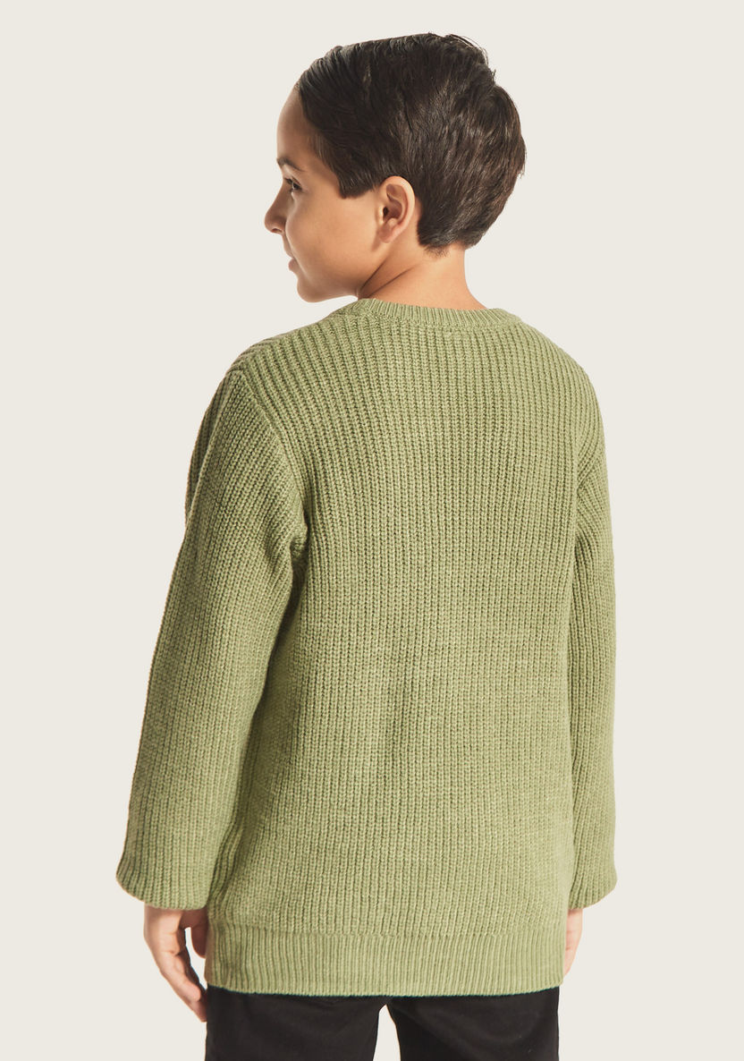 Eligo Textured Round Neck Pullover with Long Sleeves and Zip Pocket-Sweaters and Cardigans-image-3