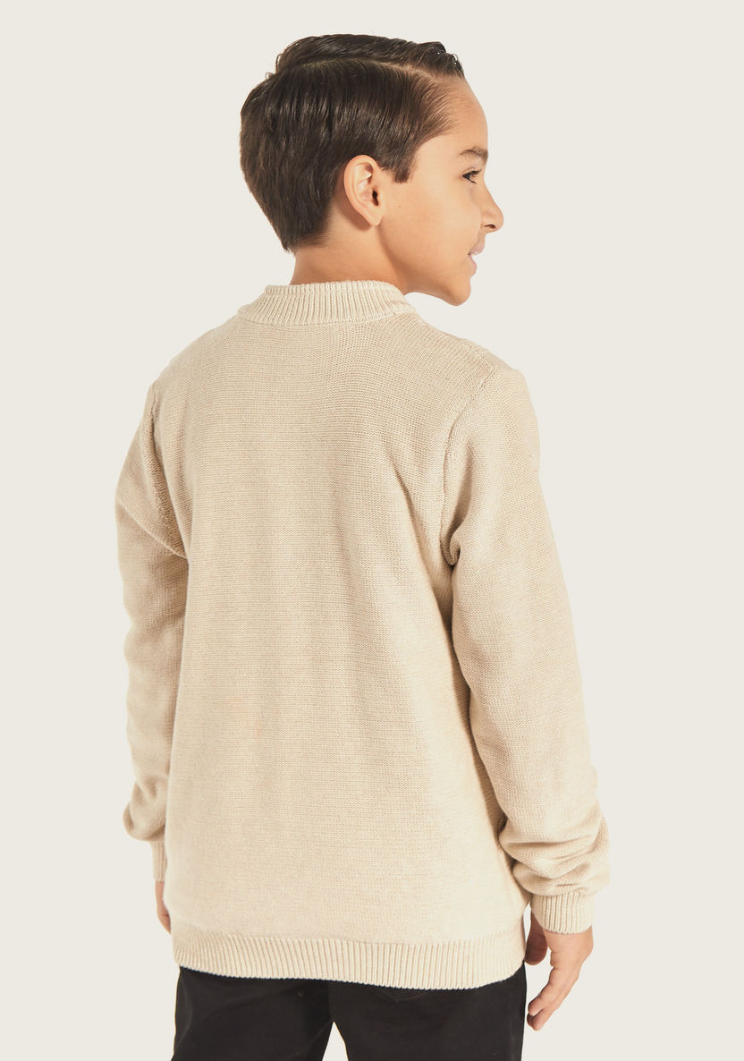 Eligo Cable Knitted Sweater with Button Closure and Long Sleeves-Sweaters and Cardigans-image-3