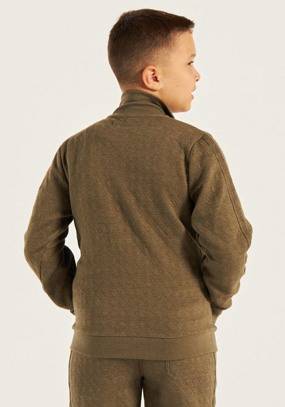 Eligo Textured Long Sleeves Sweatshirt with Stand Neck and Zip Closure-Sweatshirts-image-3