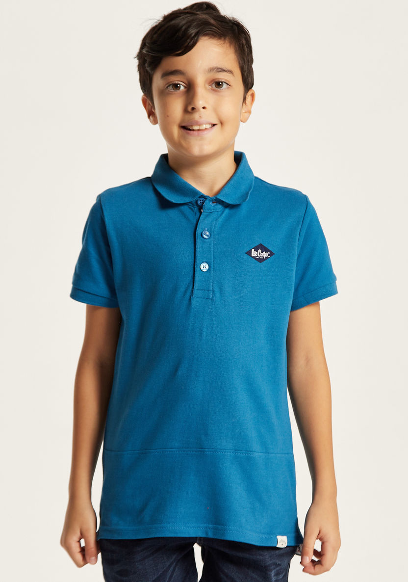 Lee Cooper Solid Polo T-shirt with Short Sleeves and Button Closure-T Shirts-image-1