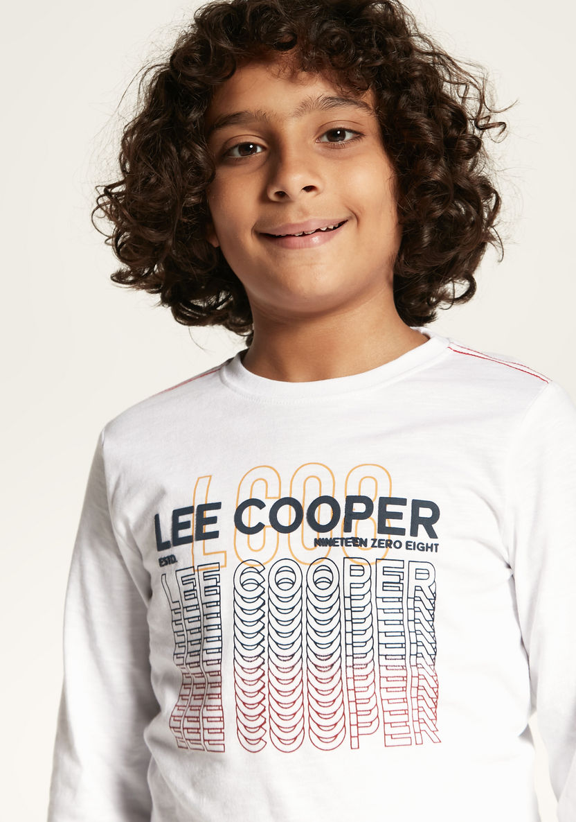 Lee Cooper Graphic Print T-shirt with Long Sleeves and Crew Neck-T Shirts-image-2
