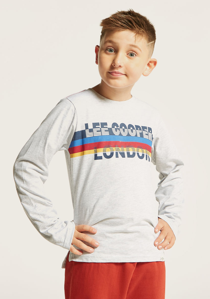 Lee Cooper Logo Print Crew Neck T-shirt with Long Sleeves-T Shirts-image-0