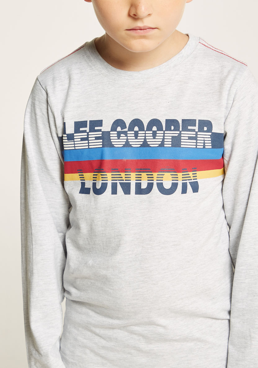 Lee Cooper Logo Print Crew Neck T-shirt with Long Sleeves-T Shirts-image-2