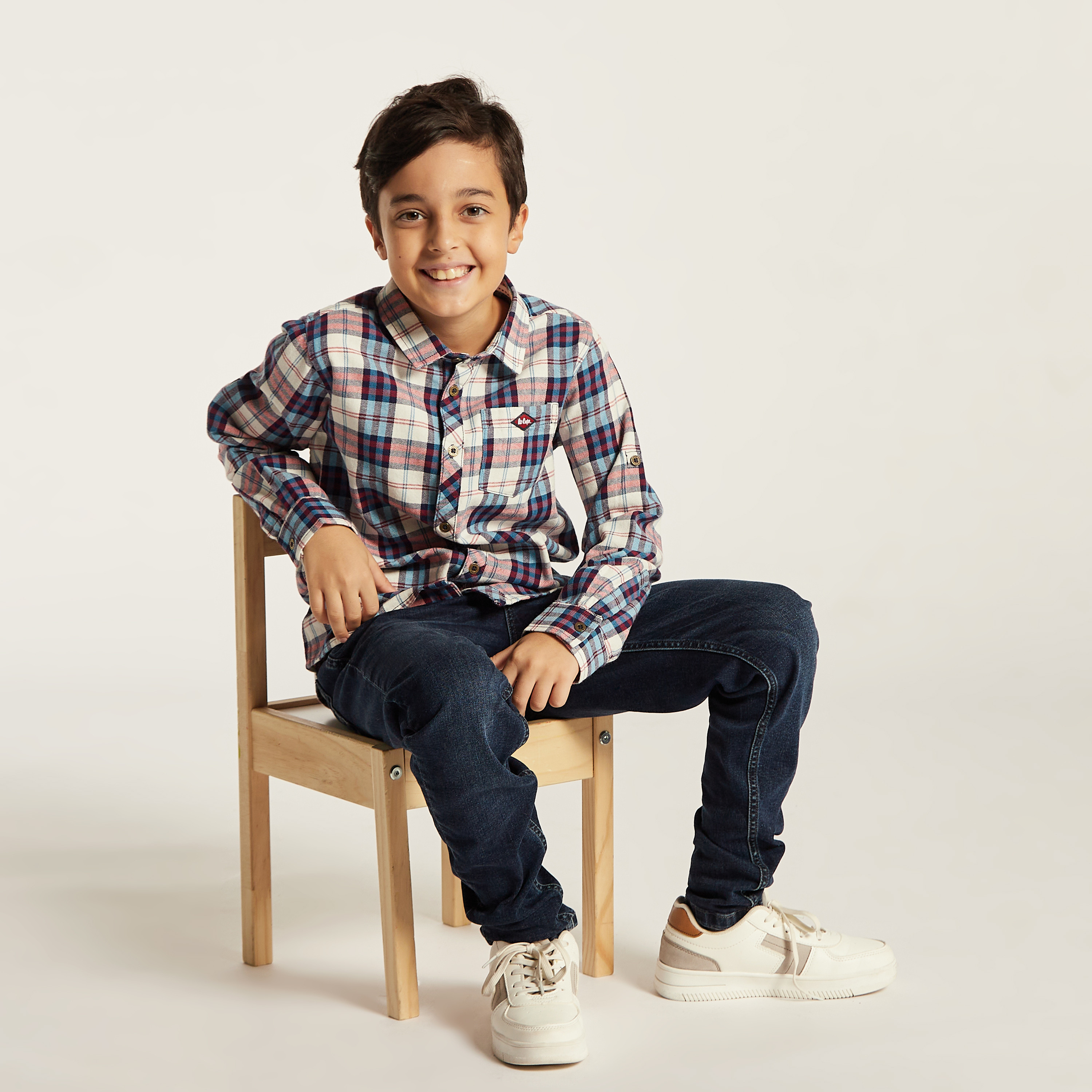 Lee Cooper Checked Shirt with Spread Collar and Chest Pocket-boys-clothing-shirts-image-1