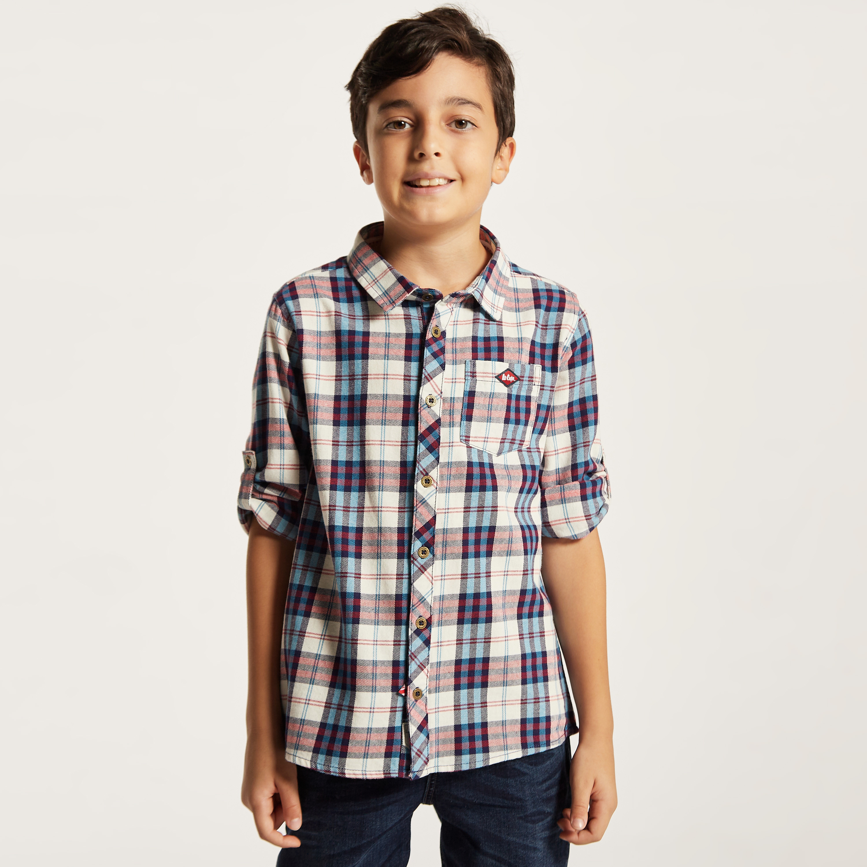 Lee Cooper Checked Shirt with Spread Collar and Chest Pocket-boys-clothing-shirts-image-2