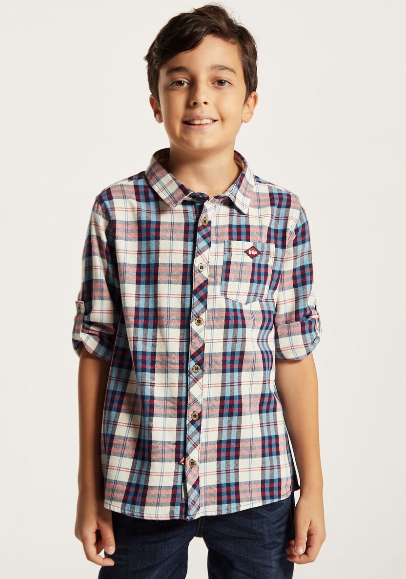 Lee Cooper Checked Shirt with Spread Collar and Chest Pocket-Shirts-image-1