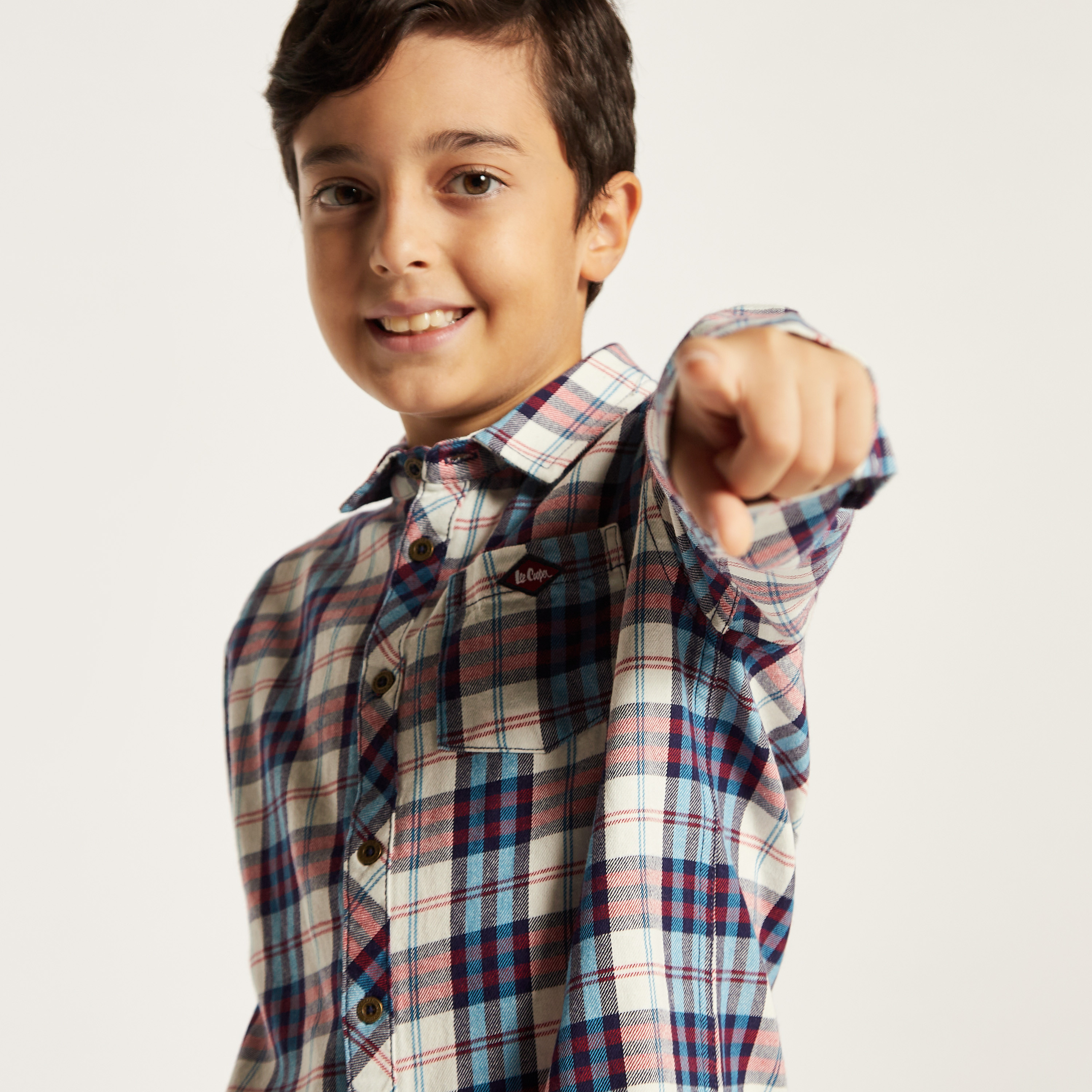 Lee Cooper Checked Shirt with Spread Collar and Chest Pocket-boys-clothing-shirts-image-3