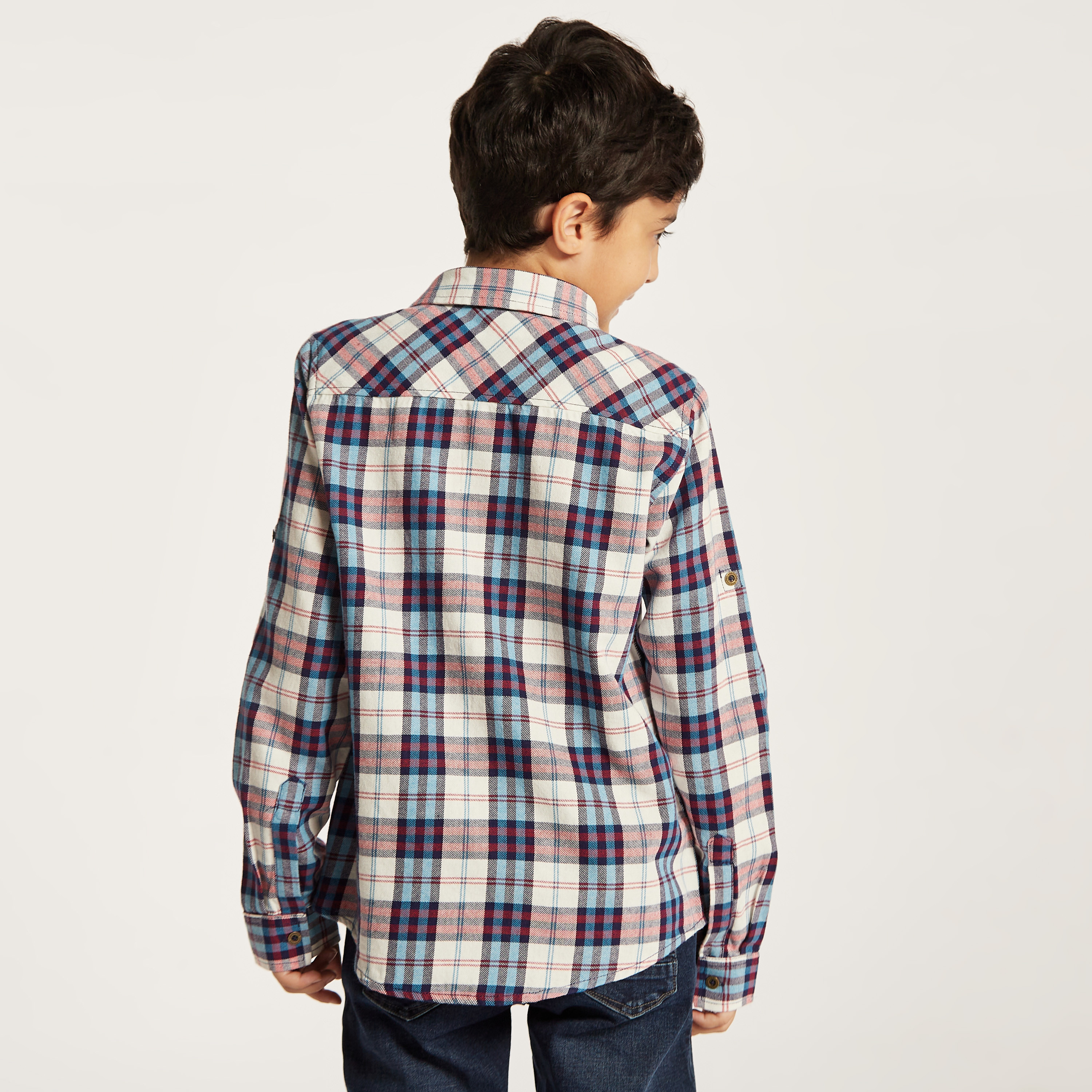 Lee Cooper Checked Shirt with Spread Collar and Chest Pocket-boys-clothing-shirts-image-4