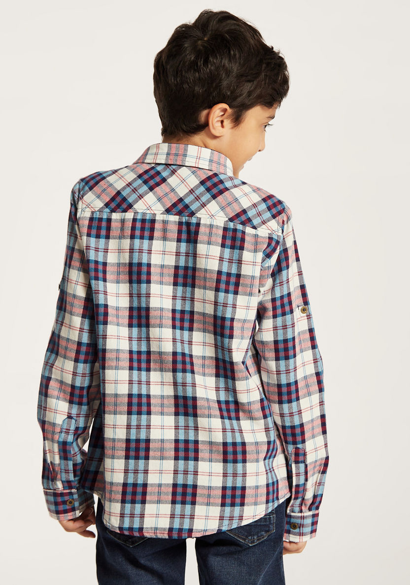 Lee Cooper Checked Shirt with Spread Collar and Chest Pocket-Shirts-image-3