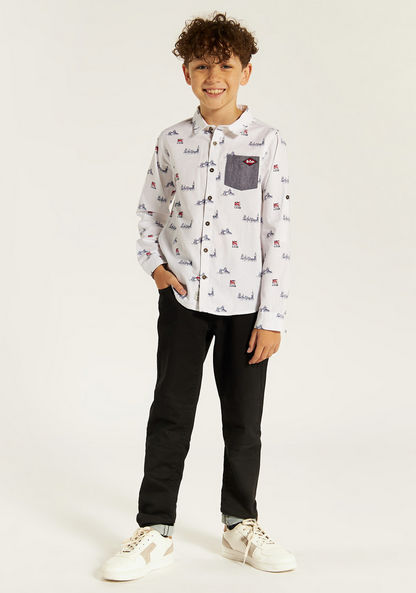 Lee Cooper Printed Shirt with Long Sleeves and Pocket