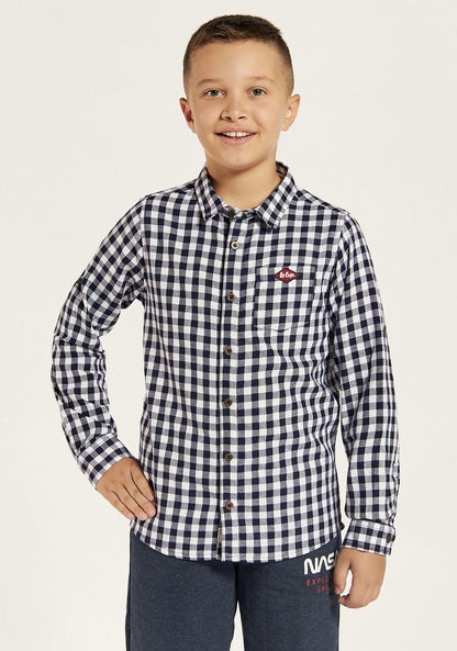 Lee Cooper Checked Shirt with Spread Collar and Long Sleeves-Shirts-image-1