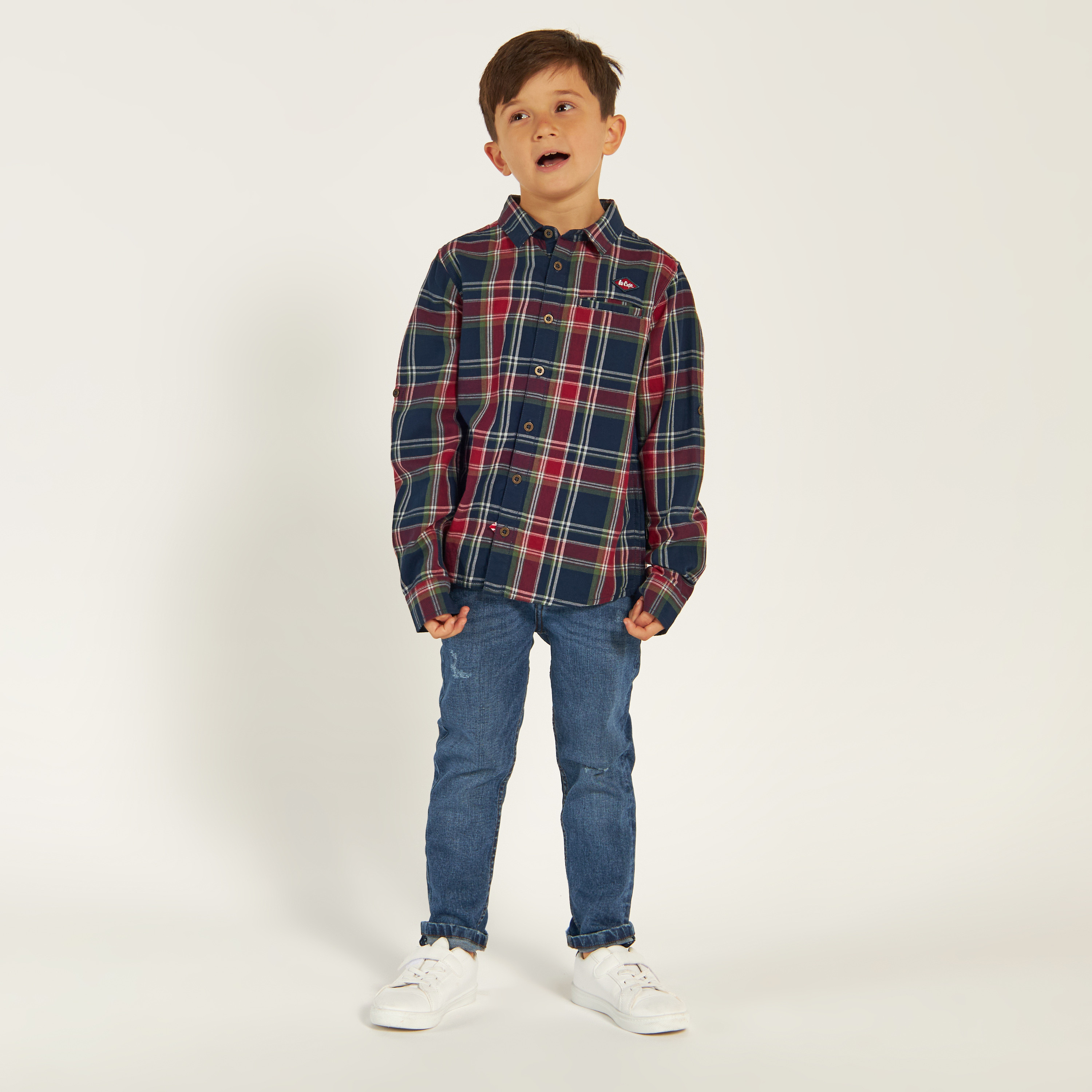Lee Cooper Checked Shirt with Collar and Long Sleeves-boys-clothing-shirts-image-1