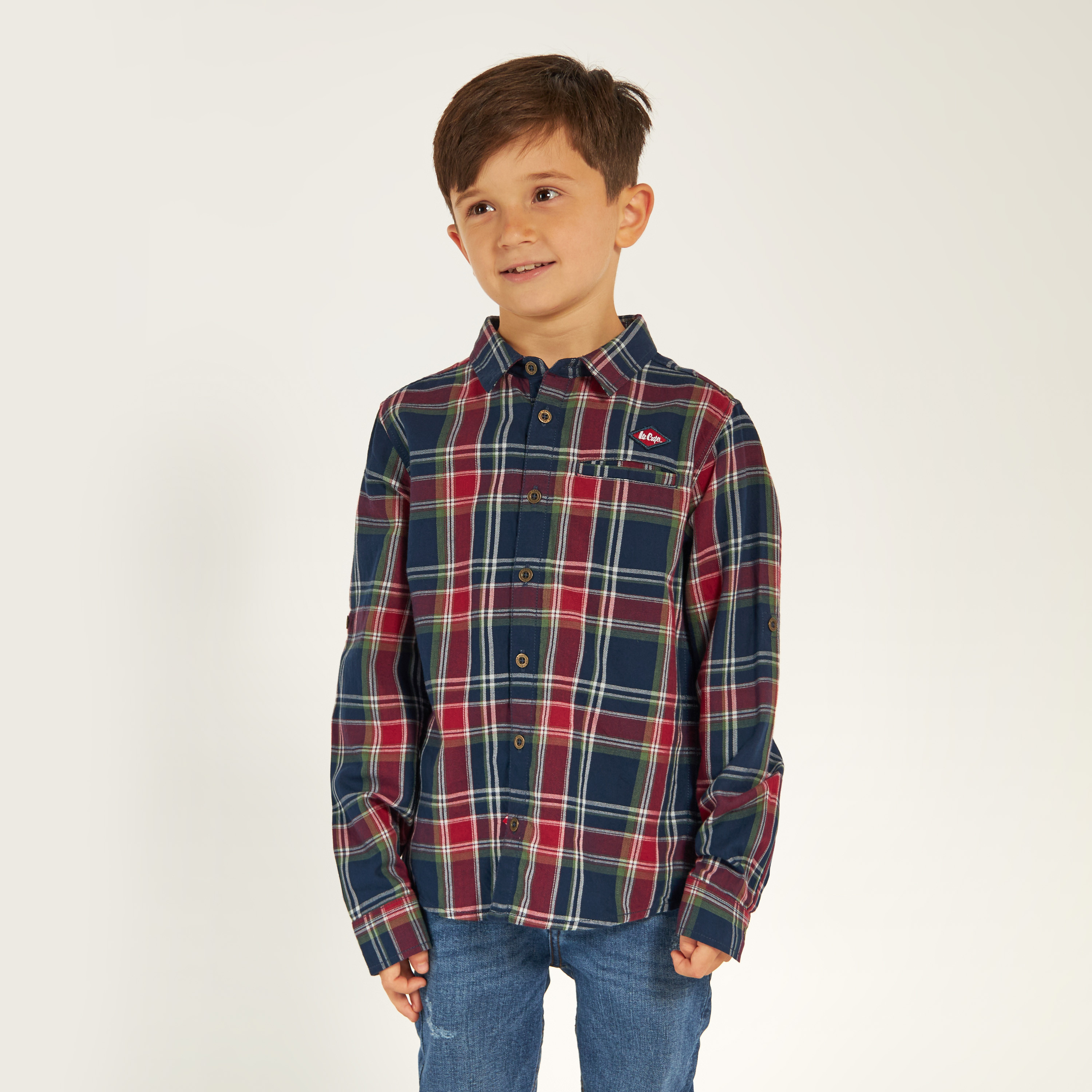Lee Cooper Checked Shirt with Collar and Long Sleeves-boys-clothing-shirts-image-2