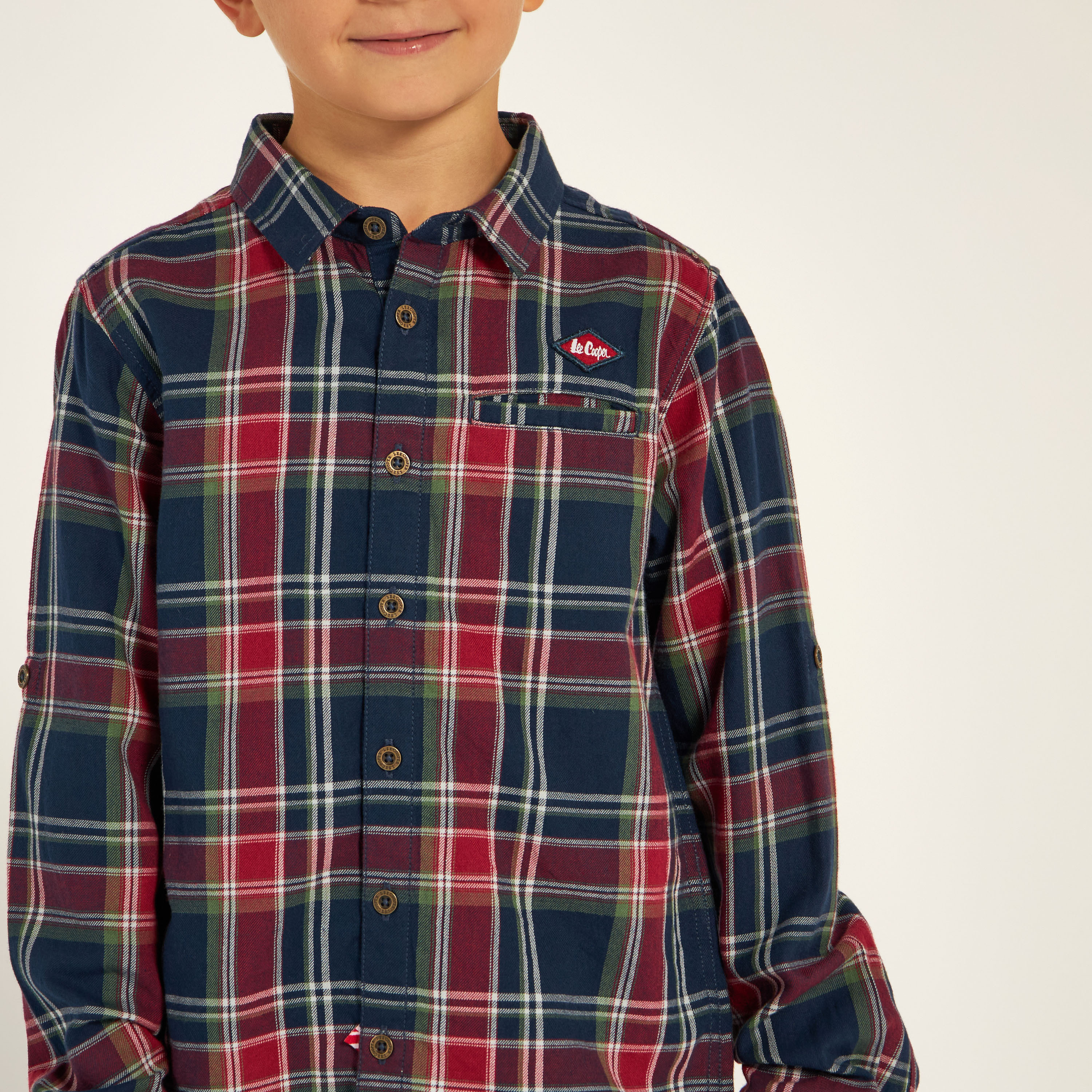 Lee Cooper Checked Shirt with Collar and Long Sleeves-boys-clothing-shirts-image-3