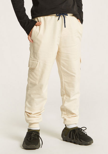 Lee Cooper Solid Cargo Joggers with Drawstring Closure-Joggers-image-1